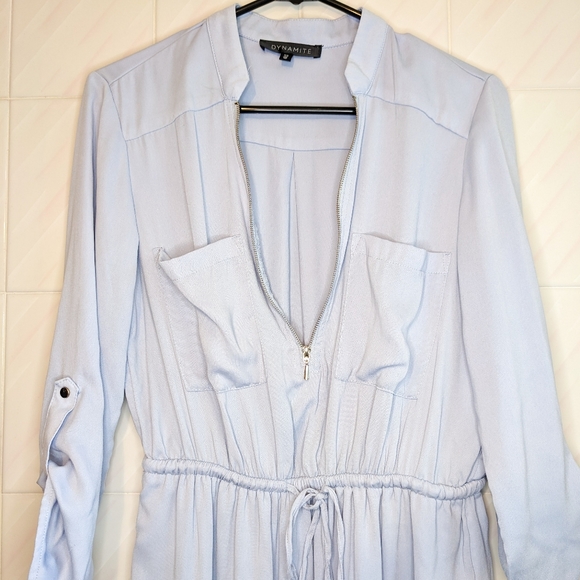 Dynamite Light Blue Drawstring Waist Shirt Dress Size Small - Picture 2 of 12